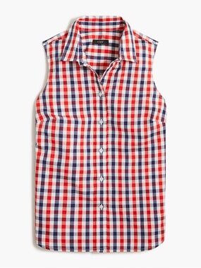 J. Crew Sleeveless Gingham Poplin Button-Up Blouse - Americana, Size XS